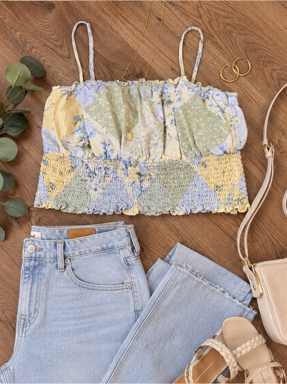 American Eagle Outfitters Light Blue and Pale Green Top